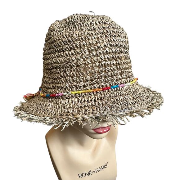 Brooklyn Hat Co Seagrass Hat with Rainbow Trim Style bkn1425-toast straw hat OS main image 6